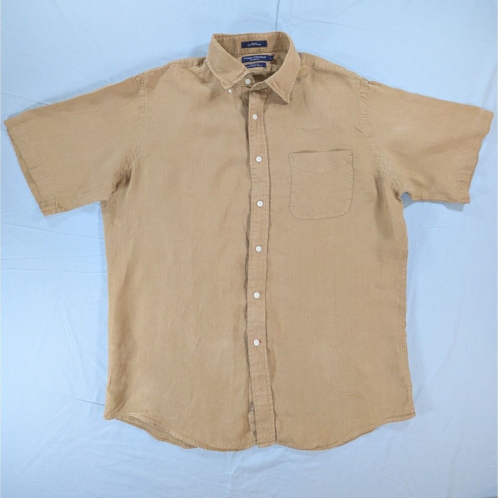 Daniel Cremieux 100 % Linen  Shirt Tan Short Sleeve Men's